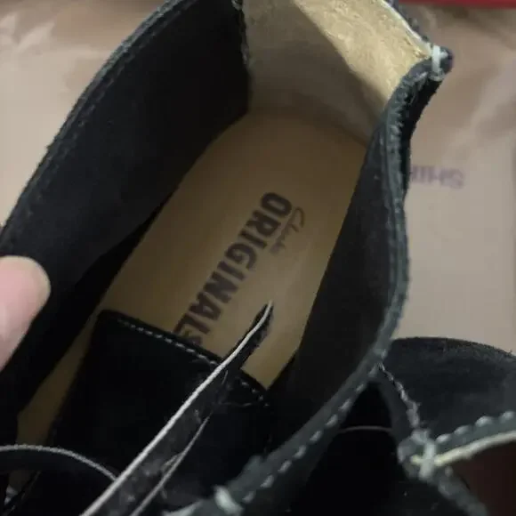 CLARKS ORIGINALS US10 Faraway Canyon Booties Black Leather Wedge Crepe Soul - Picture 9 of 12